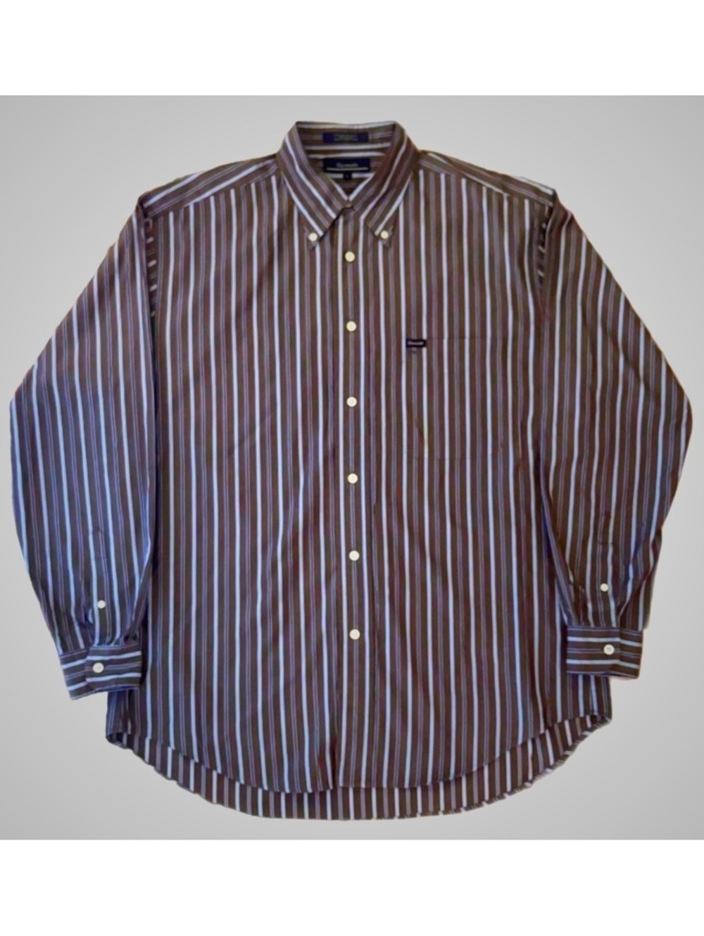 Faconnable Men's Brown Striped Button-Down Shirt Large #dressshirt #quality